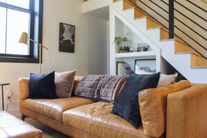 Leather couch in living room
