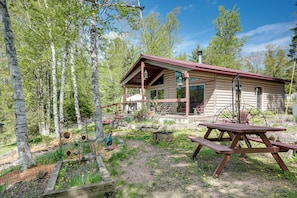 Cabin Exterior | Pellet Grill | Playground | Paddleboard & Kayaks Provided