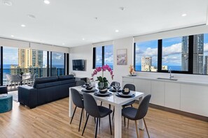 Share sumptuous meals with the family in this sophisticated dining area