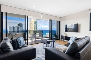 Experience luxury living while lounging around this elegant living room