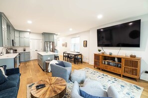 Overview of living, kitchen and dining areas