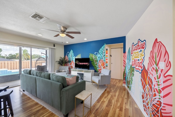 Bright, cheerful vibes fill this cozy living space - perfect for relaxing.