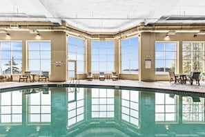 Family-friendly pool with lake views and cozy vibes