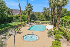 Pool & Spa surrounded by lush landscaping