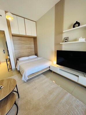 Full Queen sized Murphy Bed that stows away to maximise living space.