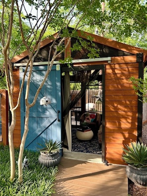 Your fully enclosed gazebo with TV - Amazon Prime and Netflix. Ceiling Fan.