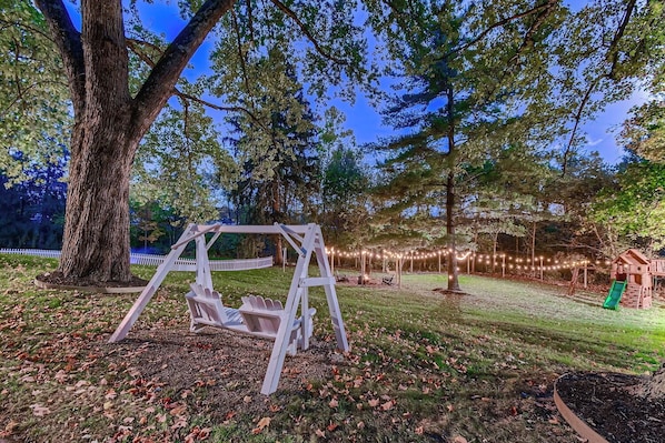 Lawn - swing, fire-pit, playpen for kids
