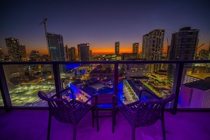 Experience magical evenings or mornings on your private balcony overlooking the illuminated city