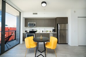 Prepare delicious meals in the well-appointed kitchen and dine in style