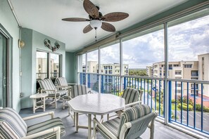 Balcony space with a view of the community.