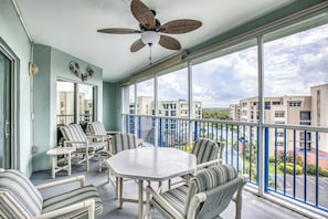 Balcony space with a view of the community.