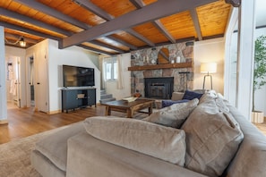 Smart TV & wood stove fireplace