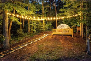Our glowing geodome is a magical space to lounge, read, or stargaze.