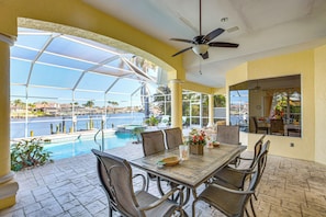 Covered Patio | Outdoor Dining Area | Water View