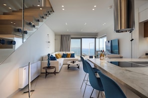 Living and kitchen area on the second level