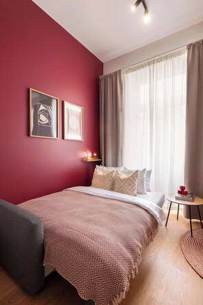 Convertible sofa prepared for sleep