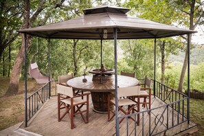 Furniture, Outdoor Table, Outdoor Furniture, Gazebo, Shade, Garden, Outdoor Structure, Pavilion, Backyard, Chair