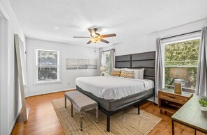 A comfortable and inviting bedroom for a restful night's sleep.
