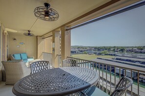 Spacious balcony with out door seating 