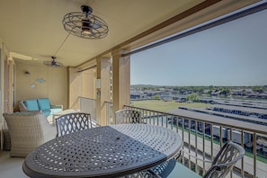 Spacious balcony with out door seating