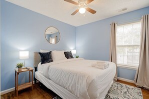 Bedroom with queen bed.