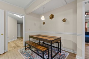 Dining table with two benches