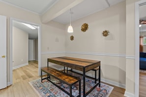 Dining table with two benches