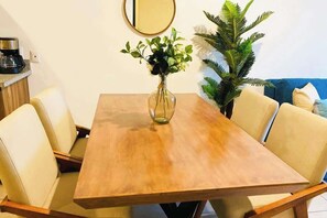 A beautiful dining table for sit-down meals at home