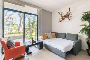 The sofa can accommodate extra sleeping space