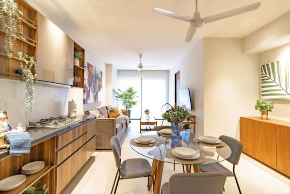 A dining table to enjoy sit-down meals at home