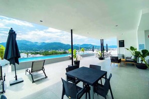 Mountainous views from the complex roof terrace