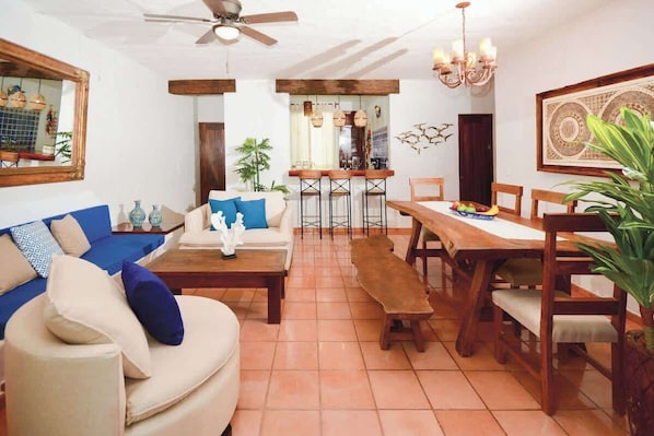 There's gorgeous natural wood furnishings