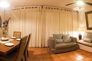 Floor-to-ceiling doors with privacy curtains