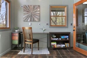 Sun Room with Desk and Mountain/River View