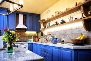 Shared living area and fully equipped kitchen