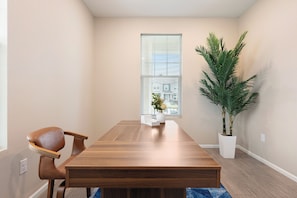 Bright, modern workspace with desk and natural light – perfect for productivity
