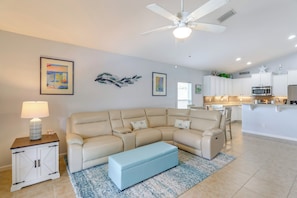 Living Room | 2-Story Home | Smart TV | Electric Fireplace