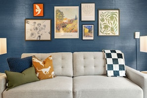 This comfy sofa easily converts into a bed for a restful night’s sleep.