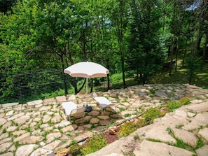 Garten, Schatten, Gartenmöbel, Flagstone, Landscaping, Regenschirm, Hinterhof, Cobblestone