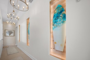 Bright hallway with curated island décor
