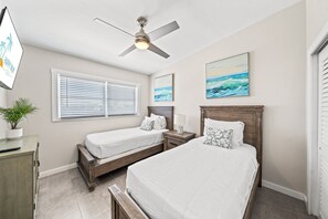 Kid-friendly twin bedroom setup