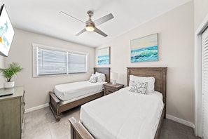 Kid-friendly twin bedroom setup