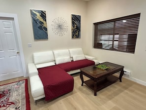 Living room sofa, can sleep one person as well.