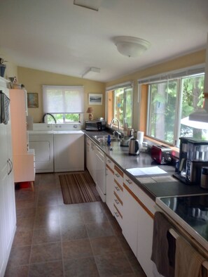 
Spacious Galley Kitchen with View of Lavender Field