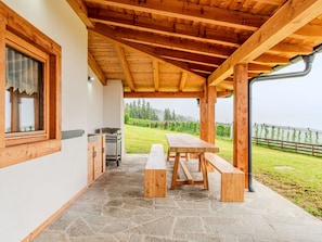 Outdoor Furniture, Home, Furniture, Door, Outdoor Table, Chair, Kitchen & Dining Room Table, Shade, Balcony, Porch