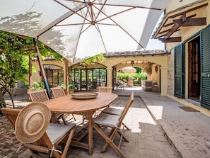 Outdoor Furniture, Home, Furniture, Door, Outdoor Table, Chair, Kitchen & Dining Room Table, Shade, Balcony, Porch