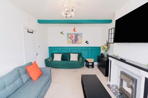 Nest tables and electric fireplace