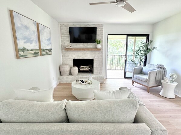 Relax with your favorite shows on the smart TV or step outside to unwind.