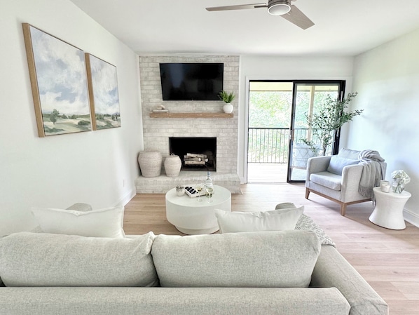 Relax with your favorite shows on the smart TV or step outside to unwind.