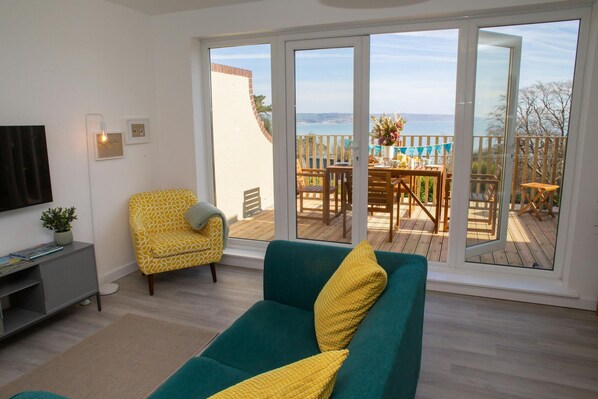 Patio doors leading from the living room to the balcony